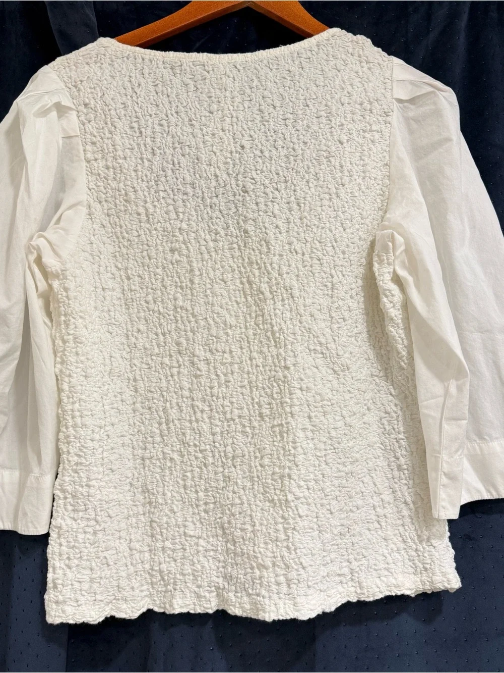 NWT Anthropologie Cream Textured Puff-Sleeve 3/4 Pearl Button Front Blouse
